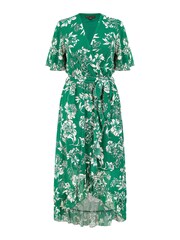 Mela Green Floral Wrap Midi Dress With Frill Detail - Image 5 of 5