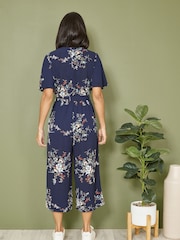 Mela Blue Floral Print Jumpsuit With Angel Sleeves - Image 4 of 5
