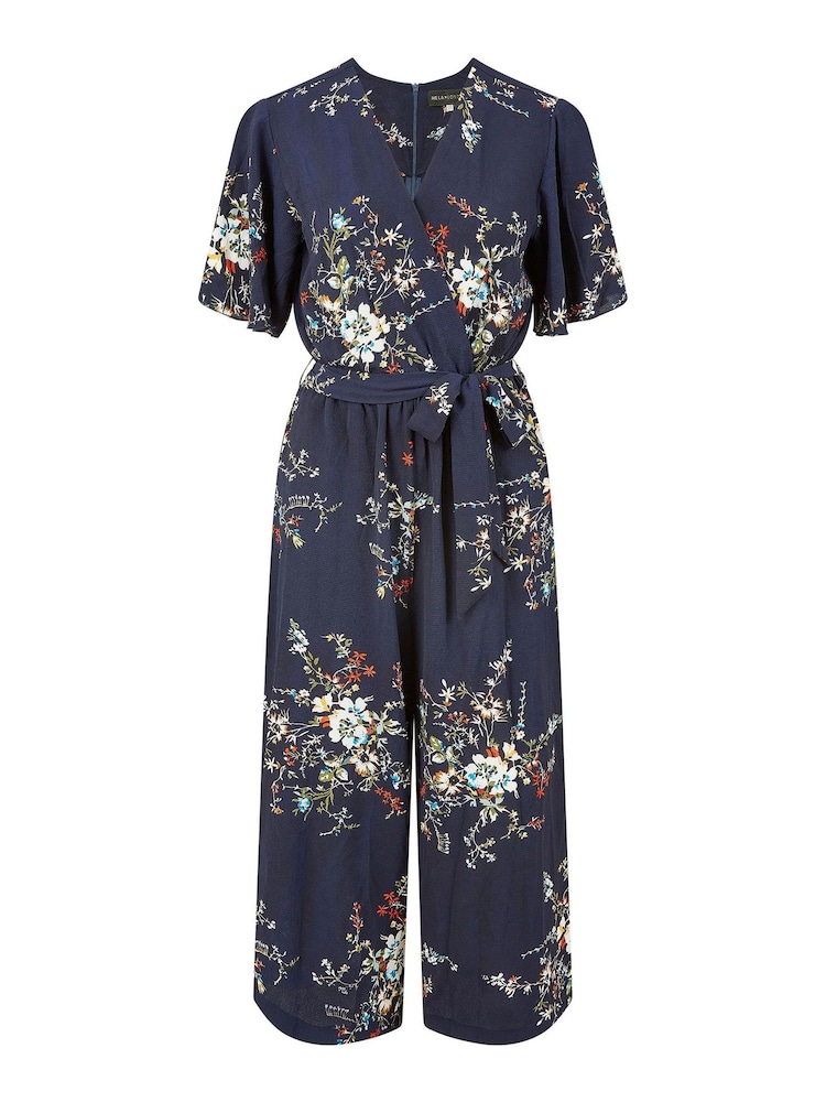 Mela Blue Floral Print Jumpsuit With Angel Sleeves - Image 5 of 5
