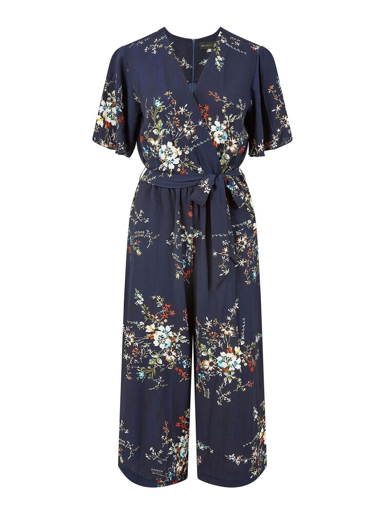 Mela Blue Floral Print Jumpsuit With Angel Sleeves - Image 5 of 5 Mela Blue Floral Print Jumpsuit With Angel Sleeves - Image 5 of 5