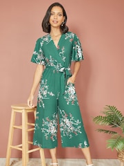 Mela Green Floral Print Jumpsuit With Angel Sleeves - Image 1 of 4