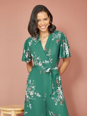 Mela Green Floral Print Jumpsuit With Angel Sleeves - Image 2 of 4