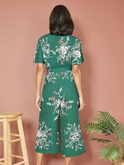 Mela Green Floral Print Jumpsuit With Angel Sleeves - Image 3 of 4