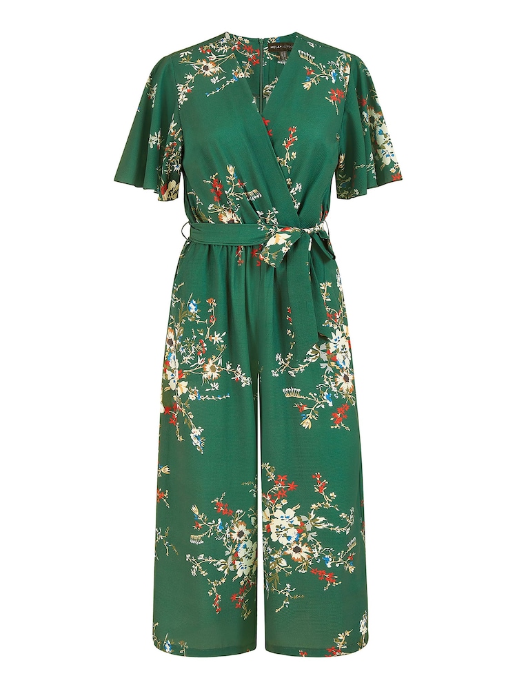 Mela Green Floral Print Jumpsuit With Angel Sleeves - Image 4 of 4