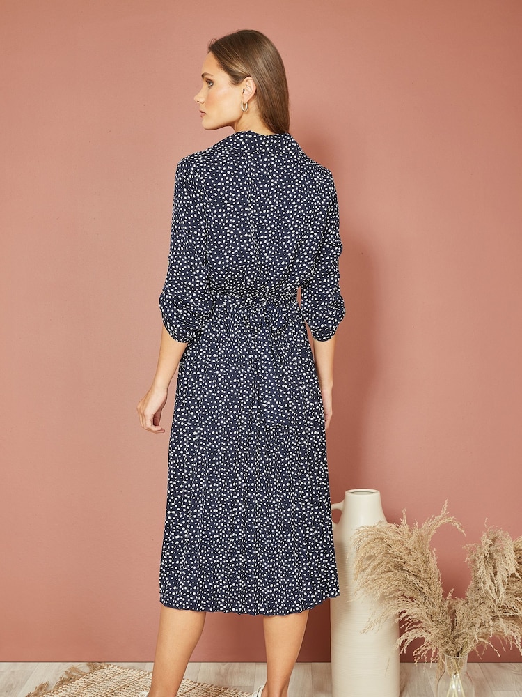 Mela Blue Pleated Skirt Midi Dress With Belt Buckle - Image 2 of 4