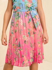 Blau/Rosa Tropisch - L&R | Love & Roses Faltenkleid aus Chiffon mit Rüschenärmeln (5-16Jahre) - Bild 2 von 4