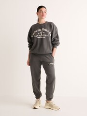 Charcoal Grey Relaxed Fit Oversized Washed California Long Sleeve Graphic Slogan Sweatshirt - Image 2 of 6