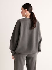 Charcoal Grey Relaxed Fit Oversized Washed California Long Sleeve Graphic Slogan Sweatshirt - Image 3 of 6