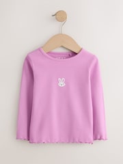 Pink Bunny Embroidery Rib Long Sleeve T-Shirt (3mths-7yrs) - Image 1 of 4