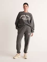 Charcoal Grey California Relax Co. Los Angeles Relaxed Fit Washed Slogan Graphic Joggers - Image 1 of 7