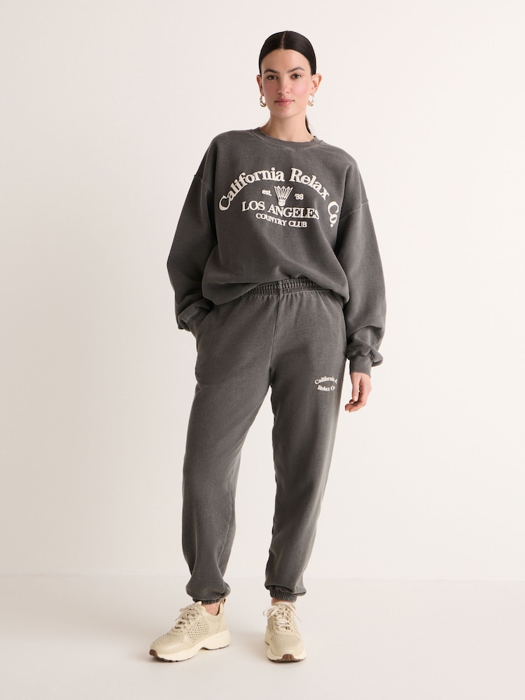 Charcoal Grey California Relax Co. Los Angeles Relaxed Fit Washed Slogan Graphic Joggers - Image 1 of 7