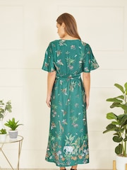 Yumi Green Satin Animal Safari Print Midi Shirt Dress - Image 4 of 5