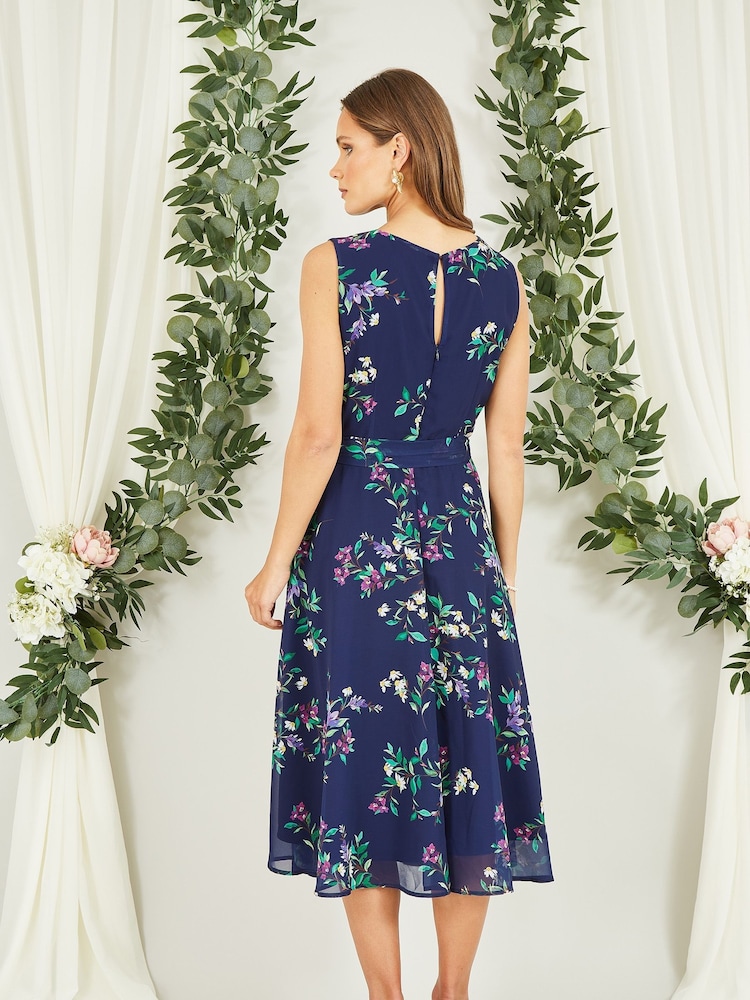 Yumi Blue Floral Print Midi Skater Dress - Image 2 of 3
