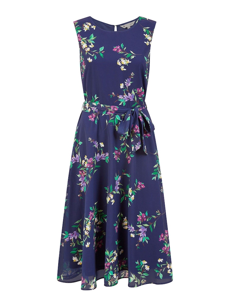 Yumi Blue Floral Print Midi Skater Dress - Image 3 of 3