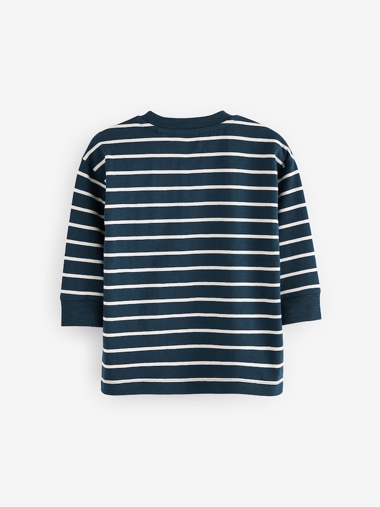 Navy Blue/White Long Sleeve Stripe T-Shirt (3mths-7yrs) - Image 2 of 3