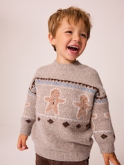 Neutral Gingerbread Christmas Crew Neck Jumper (3mths-7yrs) - Image 1 of 7
