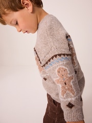Neutral Gingerbread Christmas Crew Neck Jumper (3mths-7yrs) - Image 4 of 7