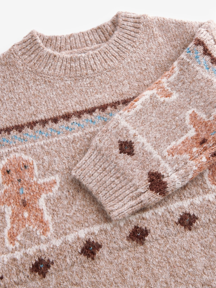 Neutral Gingerbread Christmas Crew Neck Jumper (3mths-7yrs) - Image 7 of 7
