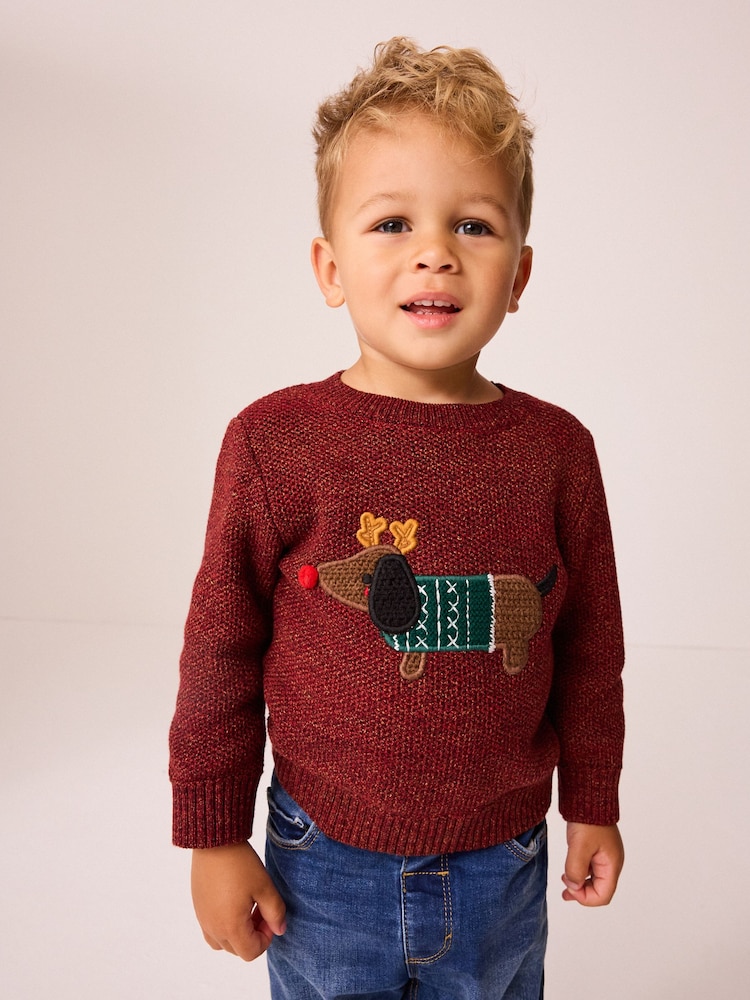 Red Dog Christmas Crew Neck Jumper (3mths-7yrs) - Image 1 of 8