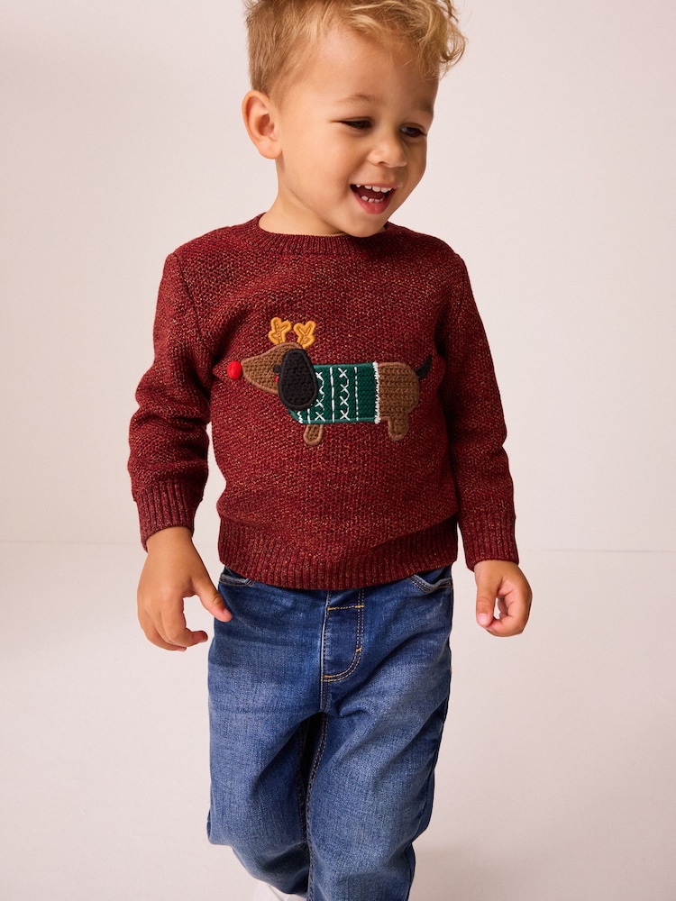 Red Dog Christmas Crew Neck Jumper (3mths-7yrs) - Image 2 of 8