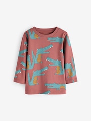 Neutral/Tan 100% Cotton Long Sleeve Animal Print Character T-Shirts 3 Pack (3mths-7yrs) - Image 2 of 6