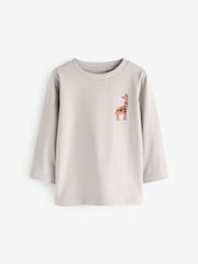 Neutral/Tan 100% Cotton Long Sleeve Animal Print Character T-Shirts 3 Pack (3mths-7yrs) - Image 5 of 6