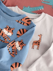 Neutral/Tan 100% Cotton Long Sleeve Animal Print Character T-Shirts 3 Pack (3mths-7yrs) - Image 6 of 6