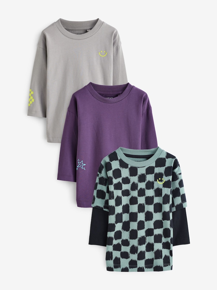 Grau/Schwarz - Langärmlige T-Shirts im 3er-Pack aus 100 % Baumwolle (3 Monate bis 7 Jahre) - Bild 1 von 6