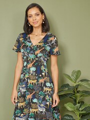 Yumi Black Jungle Print Skater Dress - Image 1 of 4