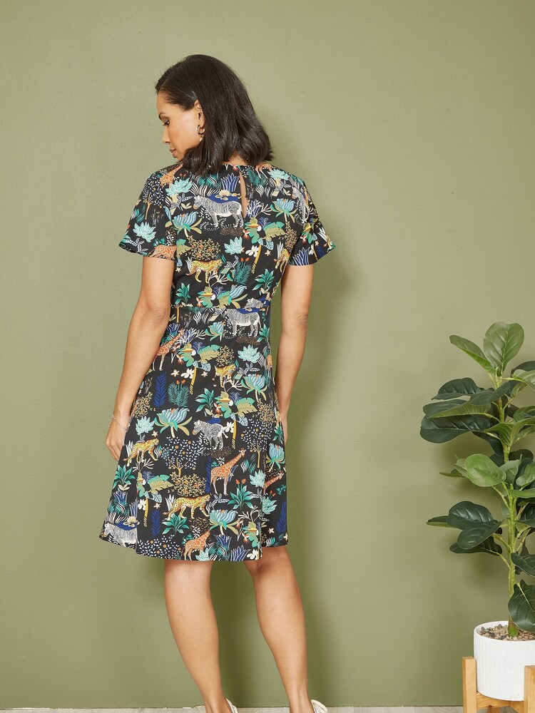 Yumi Black Jungle Print Skater Dress - Image 2 of 4