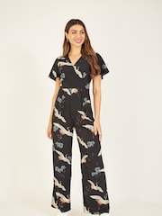 Yumi Black Crane Print Jumpsuit - Image 1 of 4