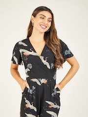 Yumi Black Crane Print Jumpsuit - Image 2 of 4