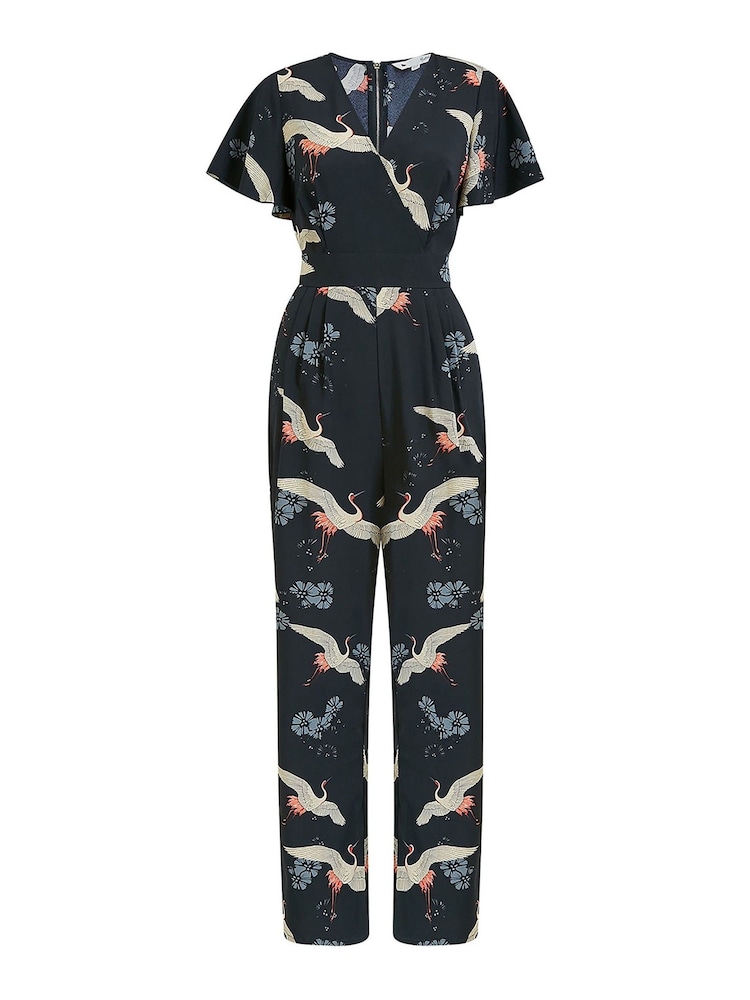 Yumi Black Crane Print Jumpsuit - Image 4 of 4