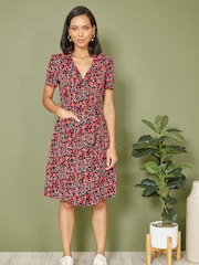 Yumi Red Poppy Print Retro Shirt Dress - Image 3 of 6