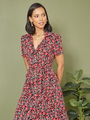 Yumi Red Poppy Print Retro Shirt Dress - Image 5 of 6