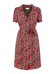 Yumi Red Poppy Print Retro Shirt Dress - Image 6 of 6