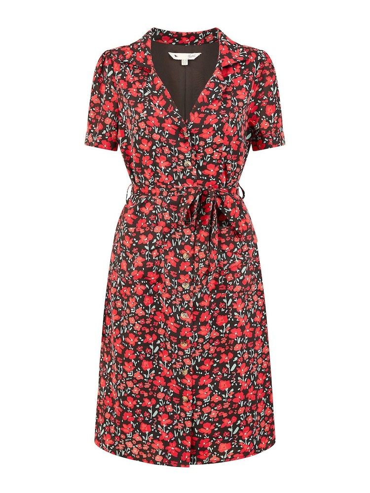 Yumi Red Poppy Print Retro Shirt Dress - Image 6 of 6