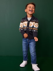 Navy Blue Fairisle Pattern Christmas Knitted Cardigan (3mths-7yrs) - Image 2 of 7