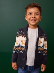 Navy Blue Fairisle Pattern Christmas Knitted Cardigan (3mths-7yrs) - Image 4 of 7