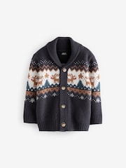 Navy Blue Fairisle Pattern Christmas Knitted Cardigan (3mths-7yrs) - Image 5 of 7