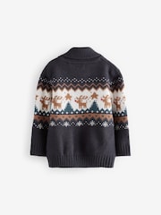 Navy Blue Fairisle Pattern Christmas Knitted Cardigan (3mths-7yrs) - Image 6 of 7