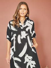 Yumi Black Abstract Print Tunic With Pockets - Image 1 of 4