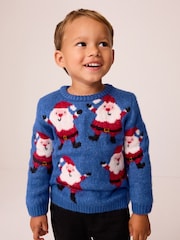 Blue Santa Christmas Crew Neck Jumper (3mths-7yrs) - Image 1 of 7