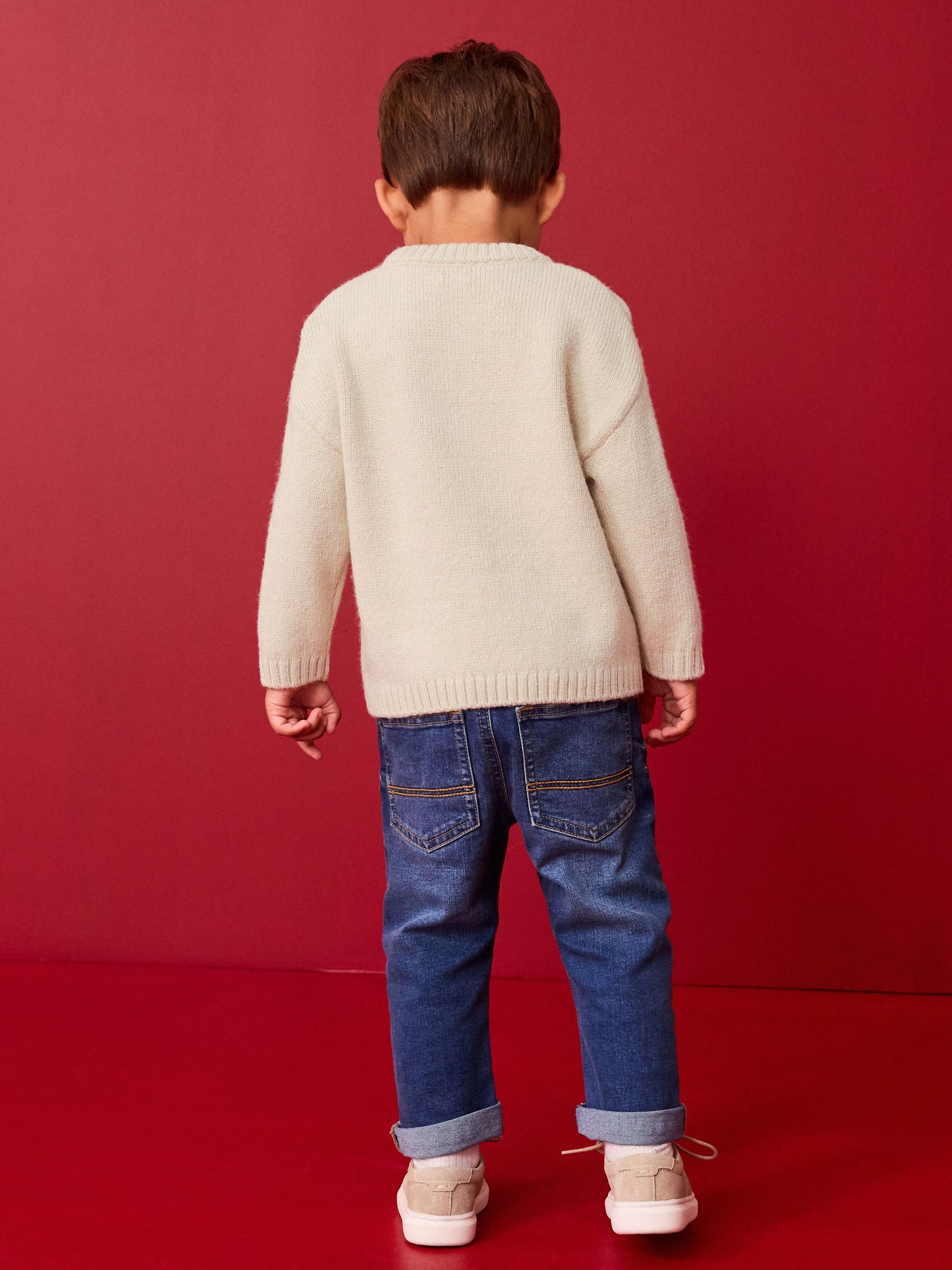 Buy Ecru Reindeer Christmas Crew Neck Jumper (3mths-7yrs