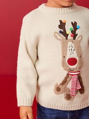 Ecru Reindeer Christmas Crew Neck Jumper (3mths-7yrs) - Image 4 of 7