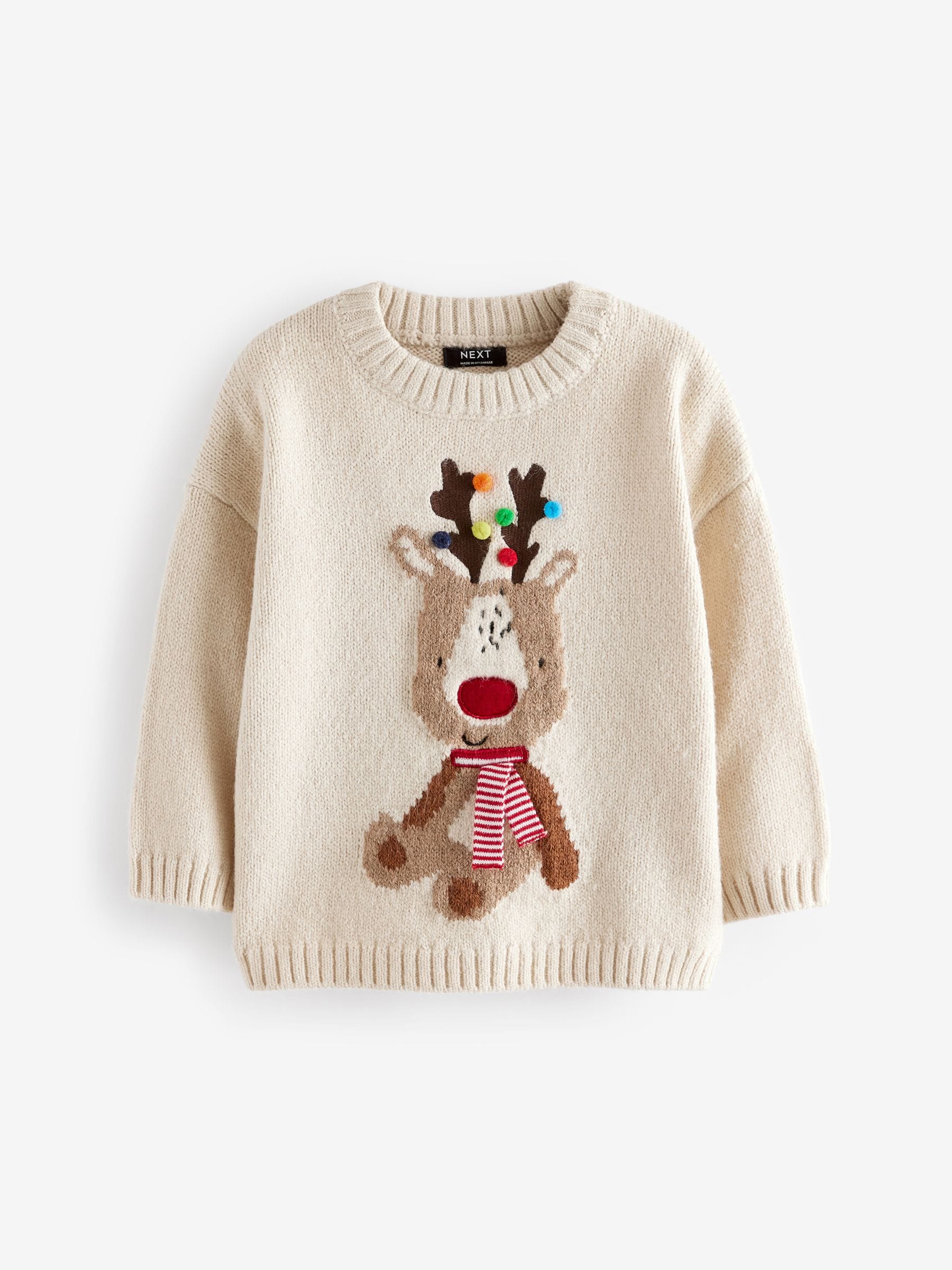 Buy Ecru Reindeer Christmas Crew Neck Jumper (3mths-7yrs