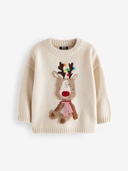Ecru Reindeer Christmas Crew Neck Jumper (3mths-7yrs) - Image 5 of 7
