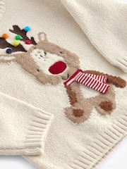 Ecru Reindeer Christmas Crew Neck Jumper (3mths-7yrs) - Image 7 of 7