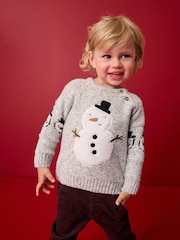 Grey Snowman Christmas Crew Neck Jumper (3mths-7yrs) - Image 1 of 7