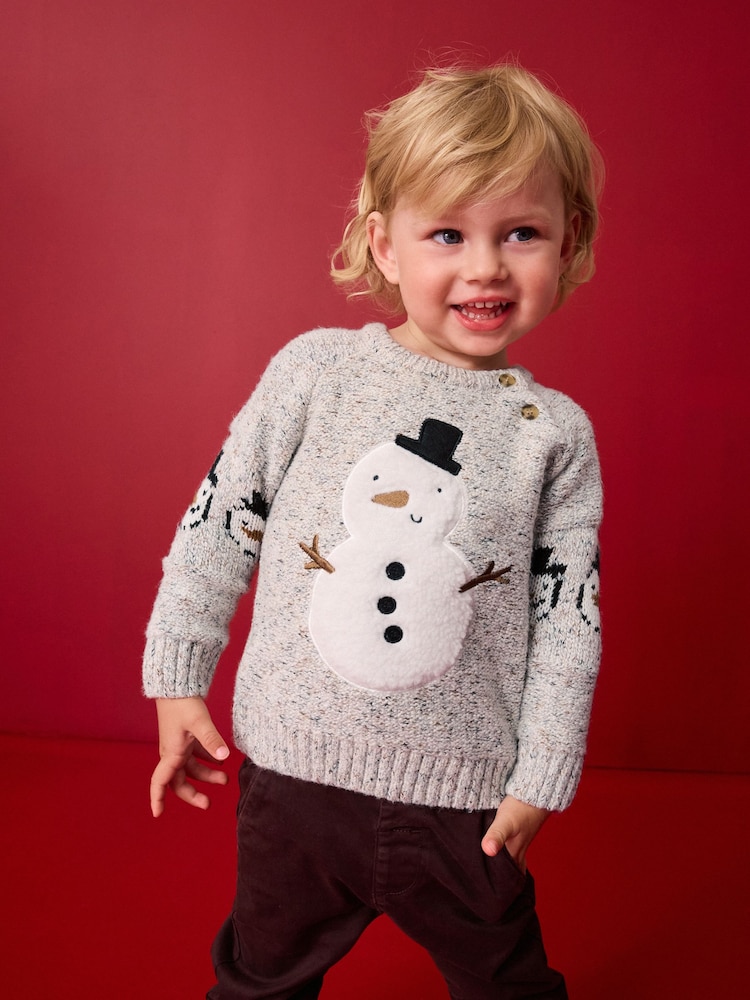 Grey Snowman Christmas Crew Neck Jumper (3mths-7yrs) - Image 1 of 7